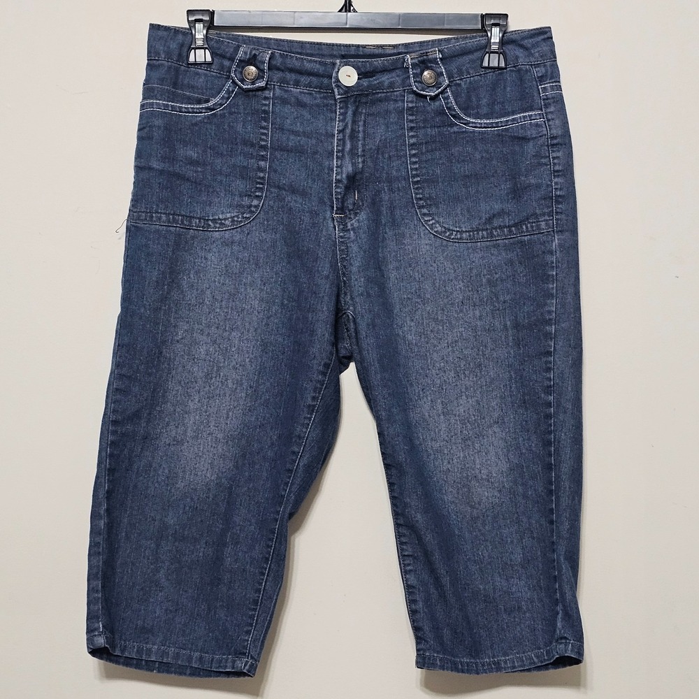 Blu Topaz Women's Capri Jeans 10 Blue Embroidery Pockets Design Stretch 0550